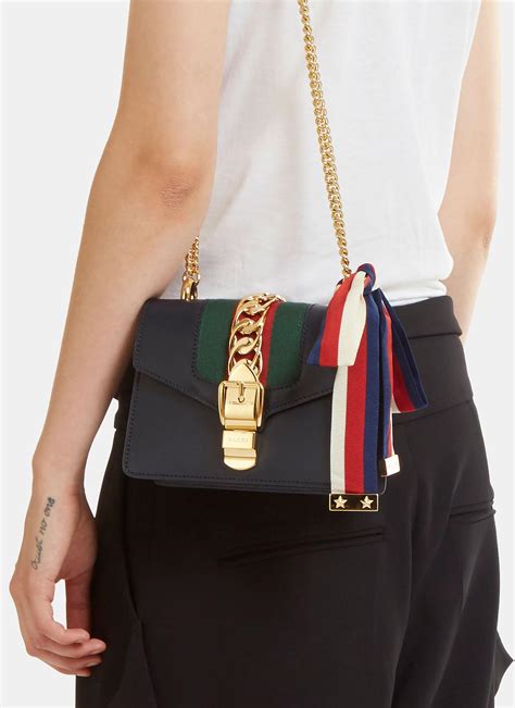 gucci sylvie mini chain bag navy|Gucci Mini Sylvie Chain Shoulder Bag on SALE .